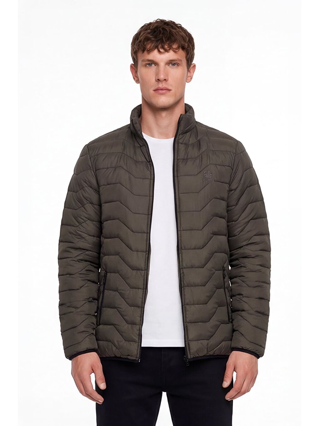 Erkek Haki Normal Kesim Regular Fit Dik Yaka Fermuarlı Mont-1