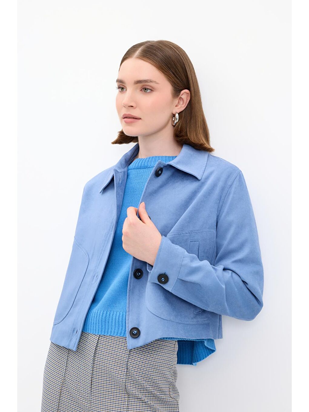Kısa Süet Ceket Mavi-6