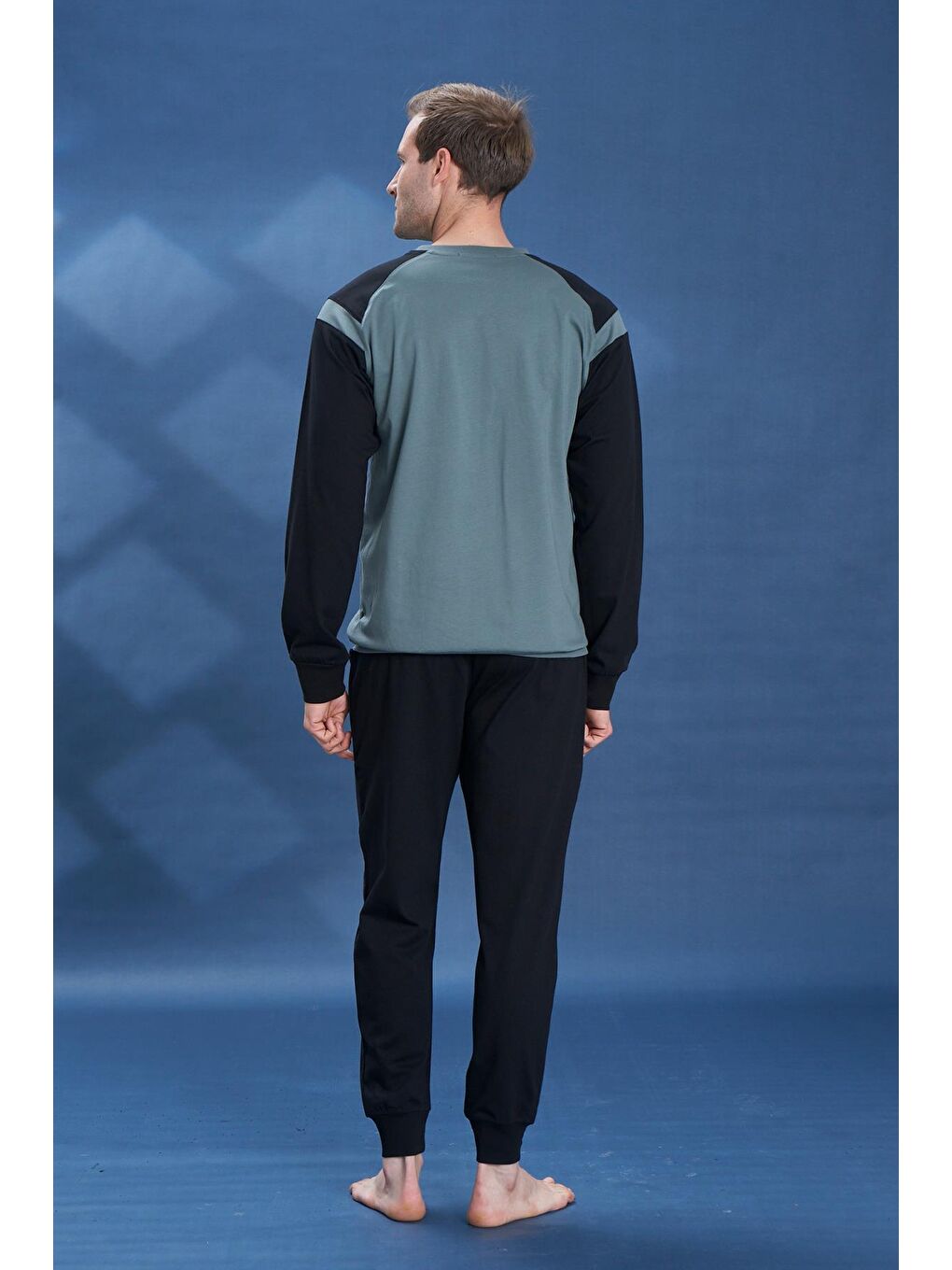 Erkek Penye Süprem Bisiklet Yaka Pijama Takım | Haki 2136-1