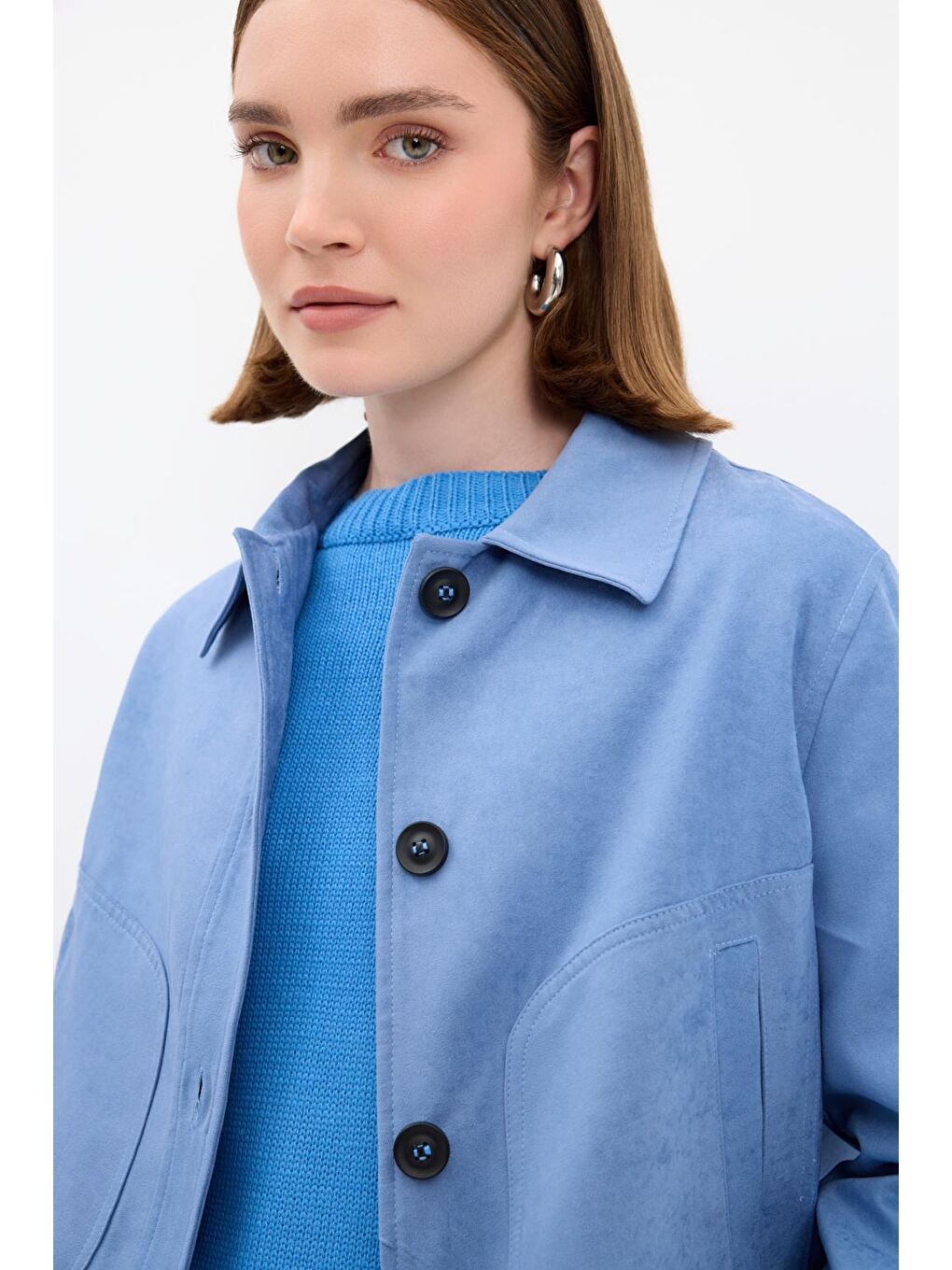 Kısa Süet Ceket Mavi-7