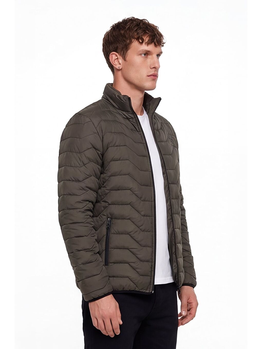 Erkek Haki Normal Kesim Regular Fit Dik Yaka Fermuarlı Mont-2