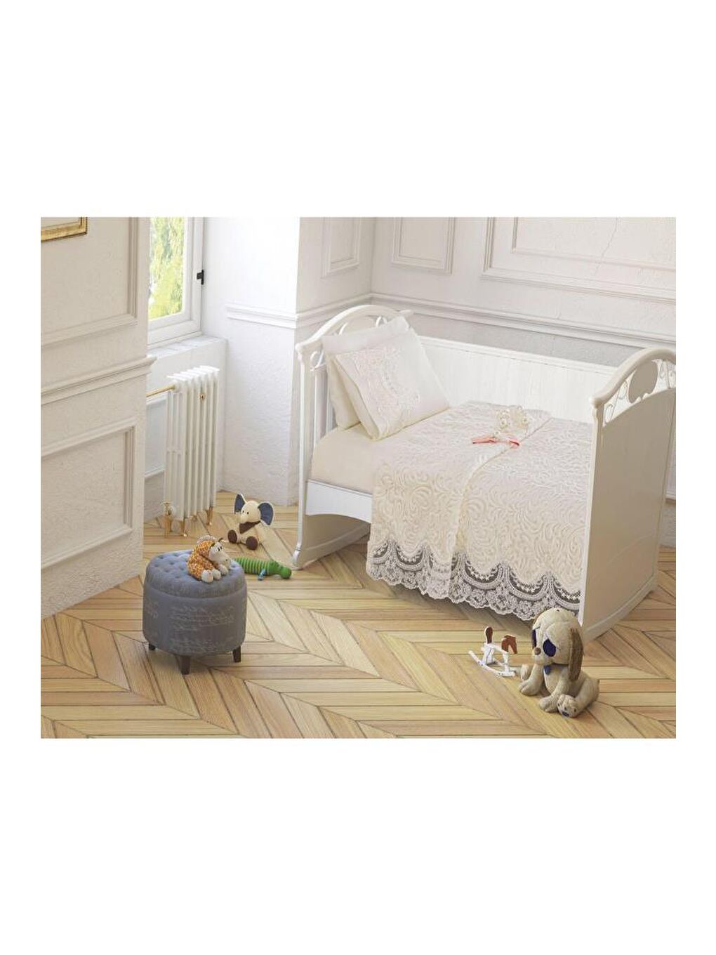 Karışık Fransız Güpürlü Bebek Battaniye Takımı Krem-2