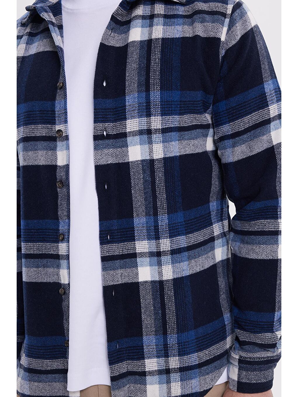 Lacivert Erkek Slim Fit Dar Kesim Kareli Kışlık Oduncu Gömlek-3