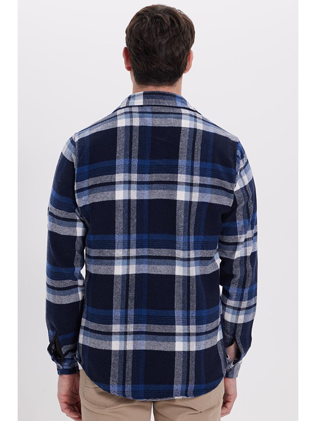 Lacivert Erkek Slim Fit Dar Kesim Kareli Kışlık Oduncu Gömlek-6