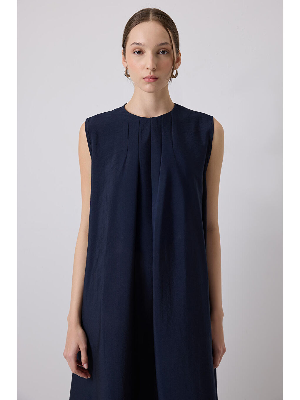 Lacivert Kolları Büzgülü Ceket Elbise Takım-4