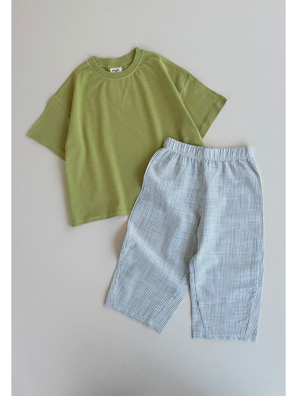 Yeşil Oversize T-Shirt Takım 2-10 Yaş Lime