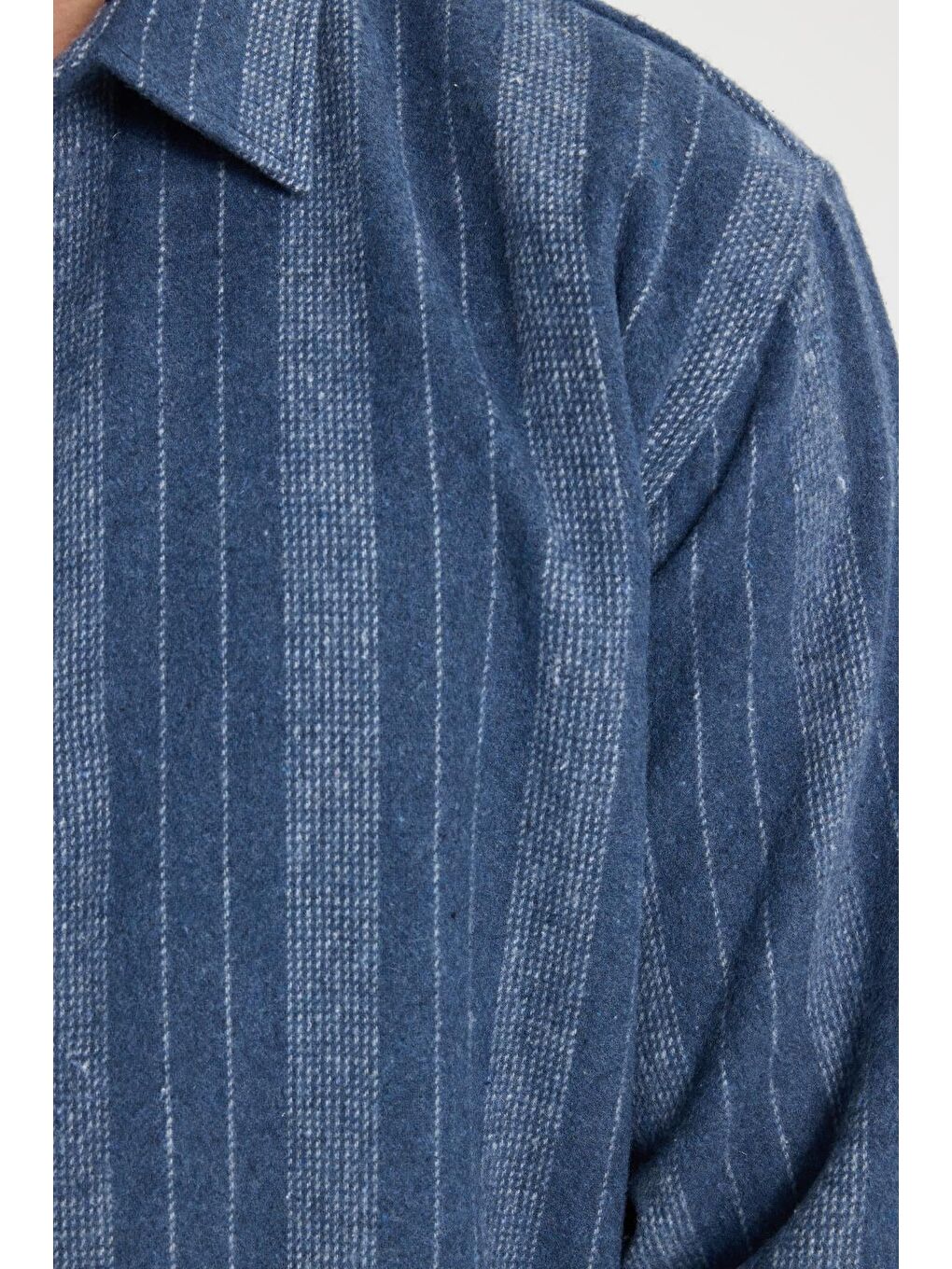 Lacivert Erkek Relax Fit Rahat Kesim Spor Yaka Çizgili Oduncu Gömlek-5