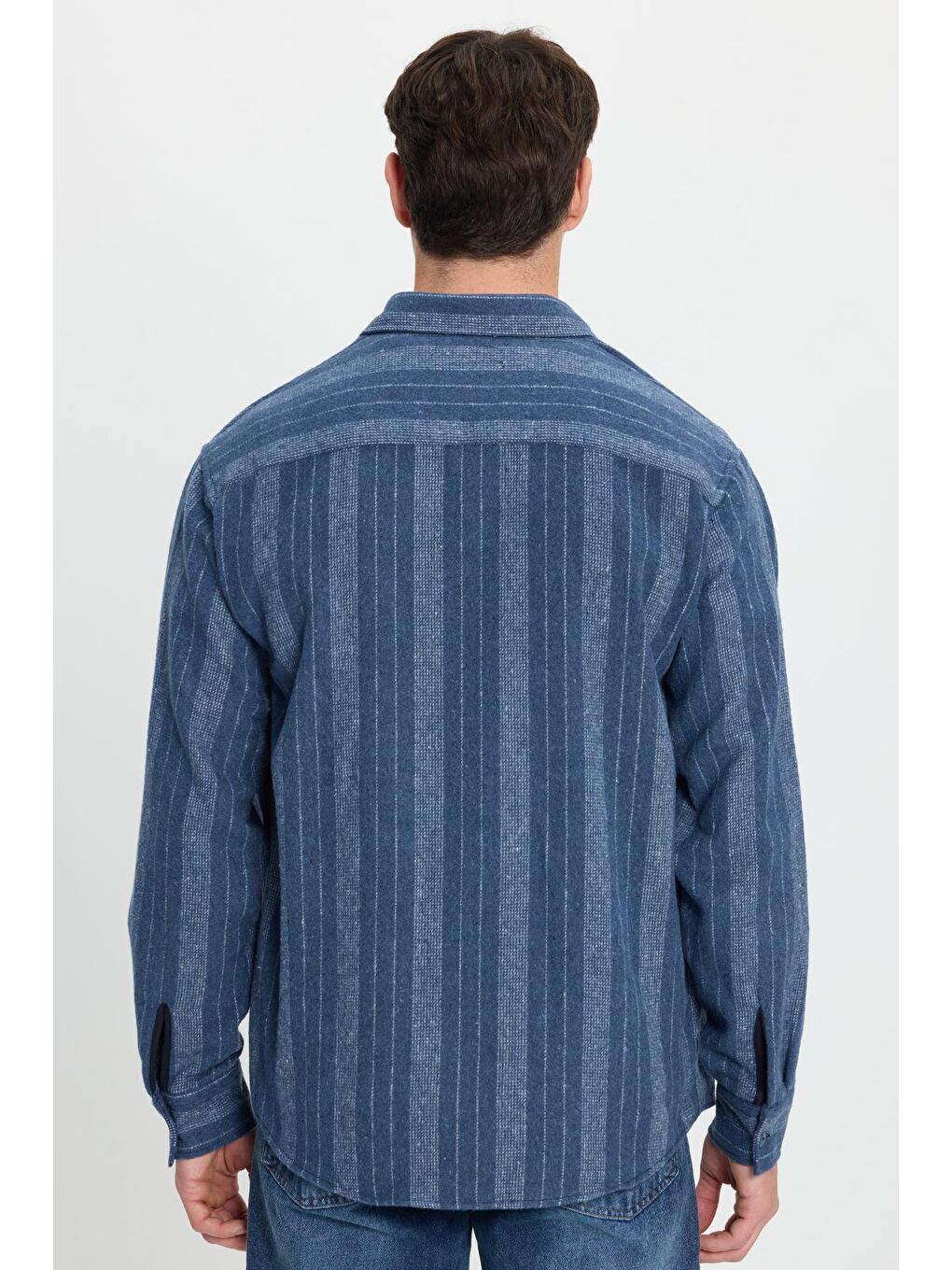 Lacivert Erkek Relax Fit Rahat Kesim Spor Yaka Çizgili Oduncu Gömlek-6