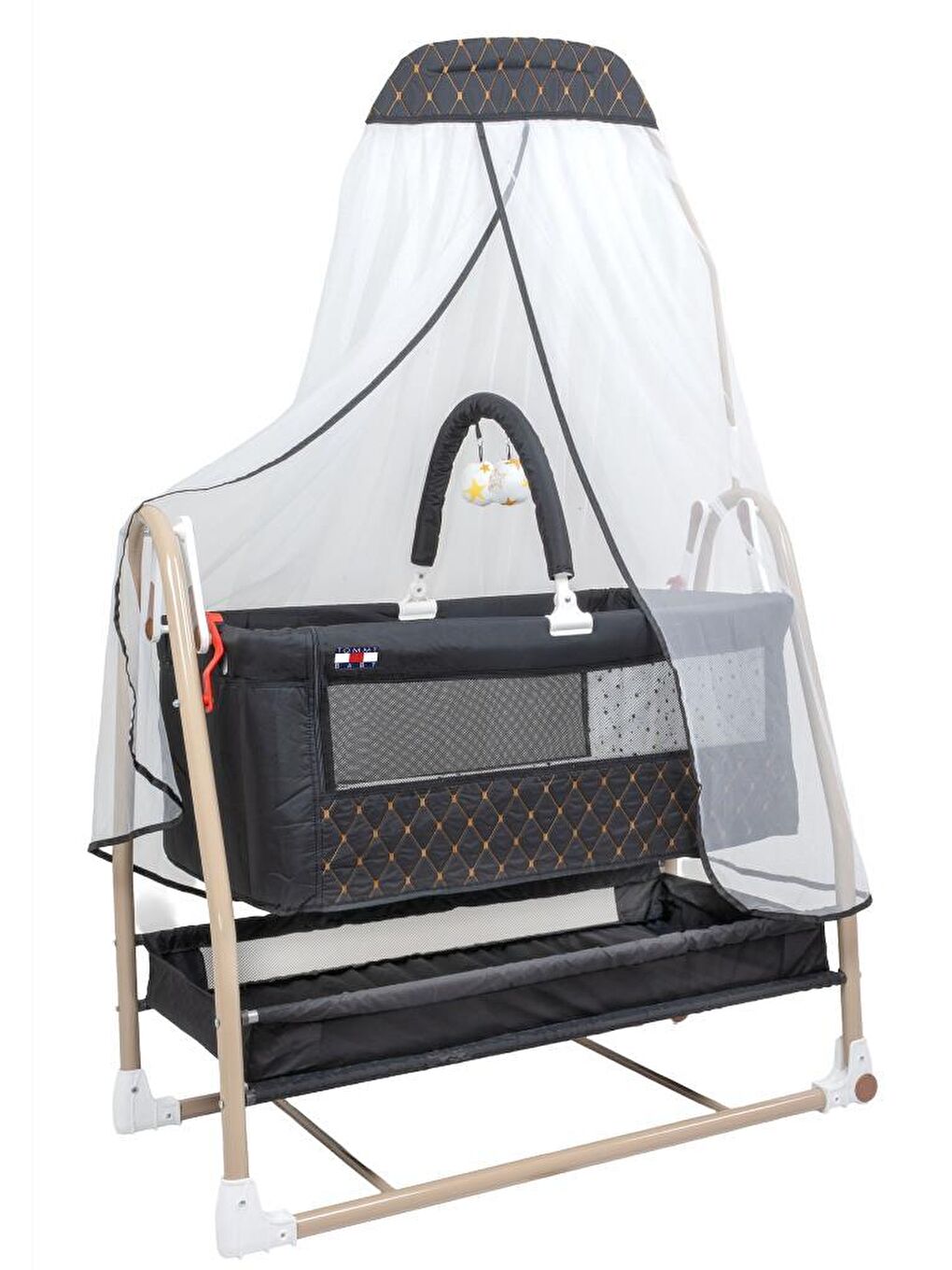 Royal Anne Yanı Beşik Tüllü Sepet Beşik Sallanabilir Bebek Beşiği Anne Yanı Beşik-2