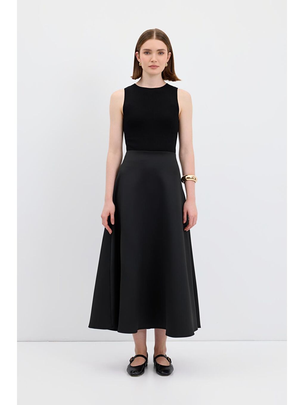 Scuba Kumaş Kloş Etek Siyah