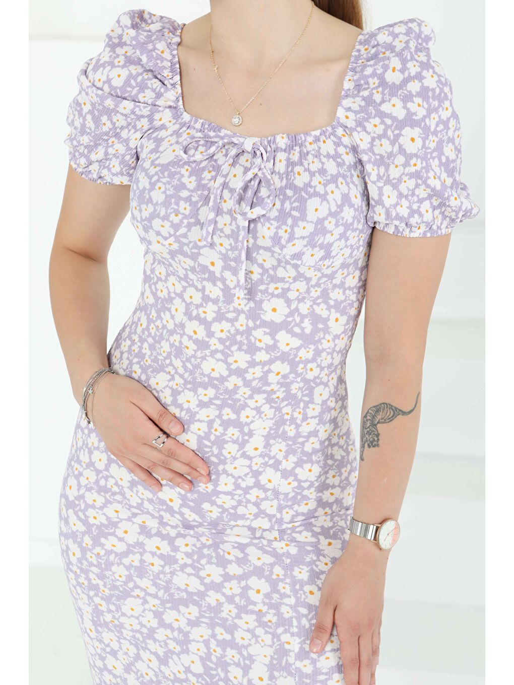 Prenses Kol Yırtmaçlı Elbise Lila - 27292-1