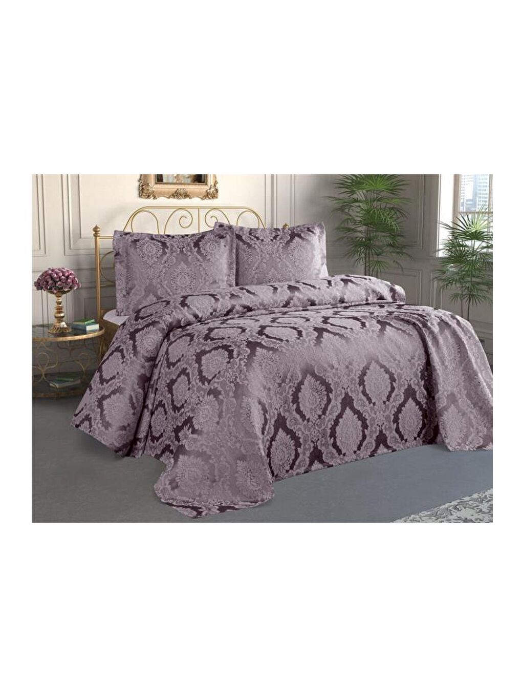 Şulem Jakarlı Şönil Yatak Örtüsü Mürdüm-2