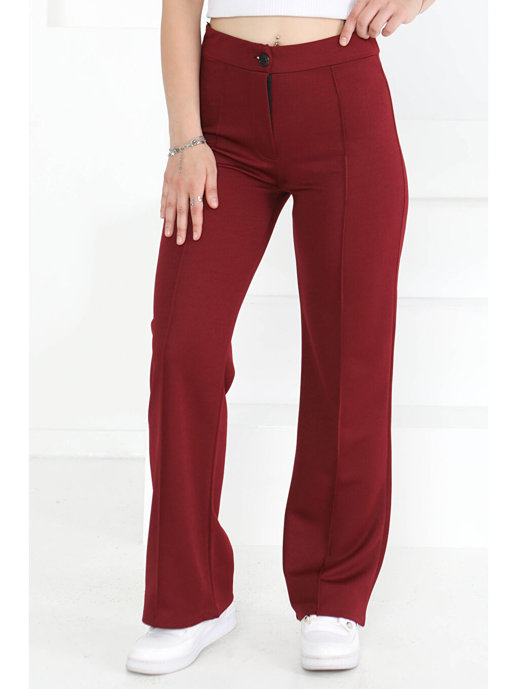 Şerit Detaylı Spor Pantolon Bordo - 27084
