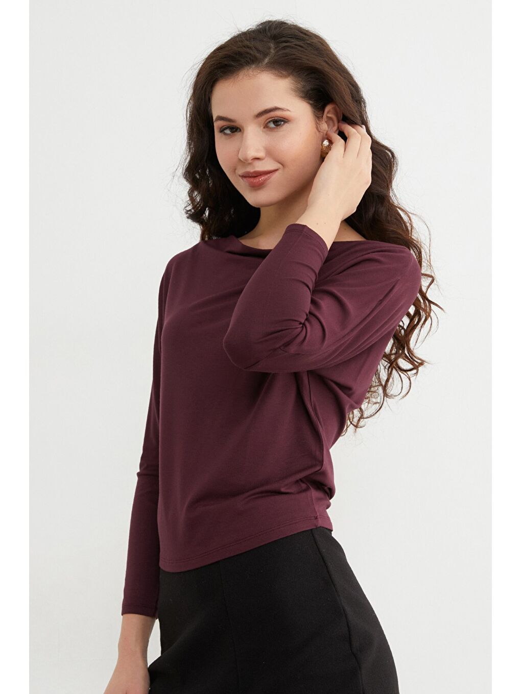 Mürdüm Basic Kayık Yaka Yarasa Kol Bluz-1