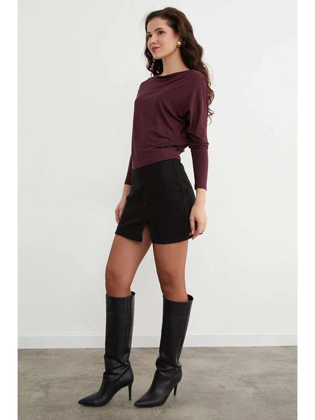 Mürdüm Basic Kayık Yaka Yarasa Kol Bluz-2