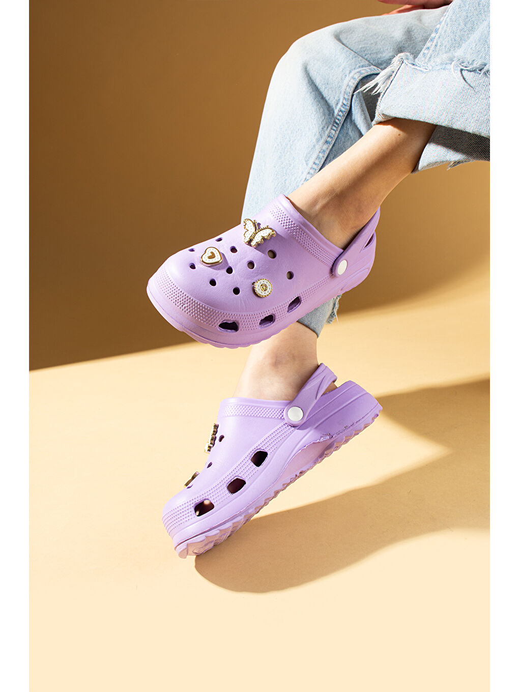 Lila Toka Detaylı Rahat Yüksek Taban Kadın Eva Sandalet DNZ230-25-1