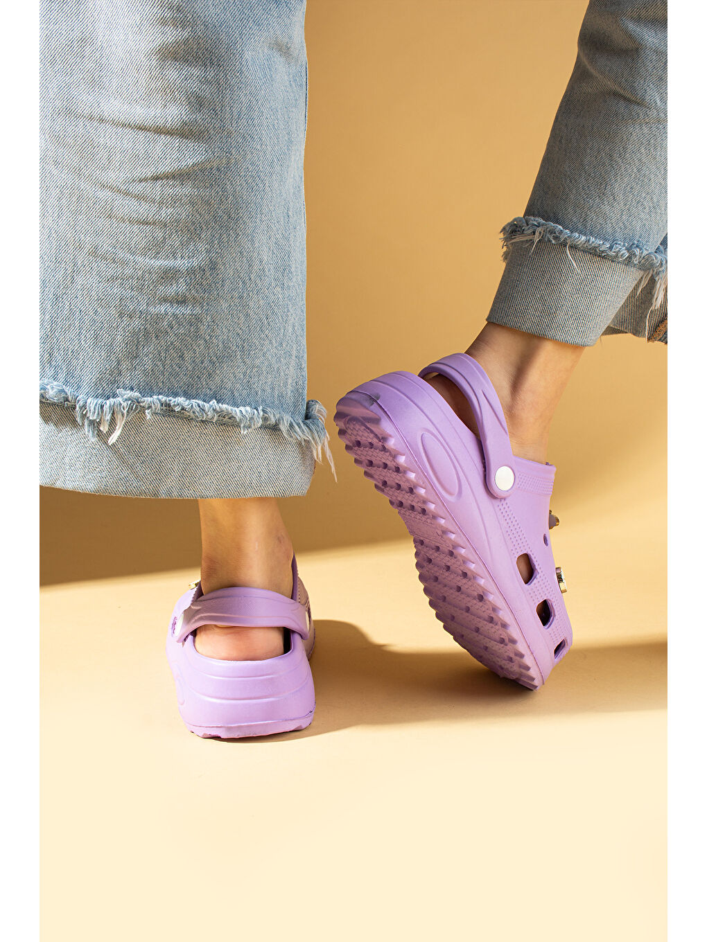 Lila Toka Detaylı Rahat Yüksek Taban Kadın Eva Sandalet DNZ230-25-2