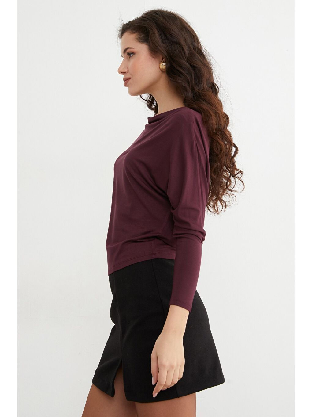 Mürdüm Basic Kayık Yaka Yarasa Kol Bluz-4