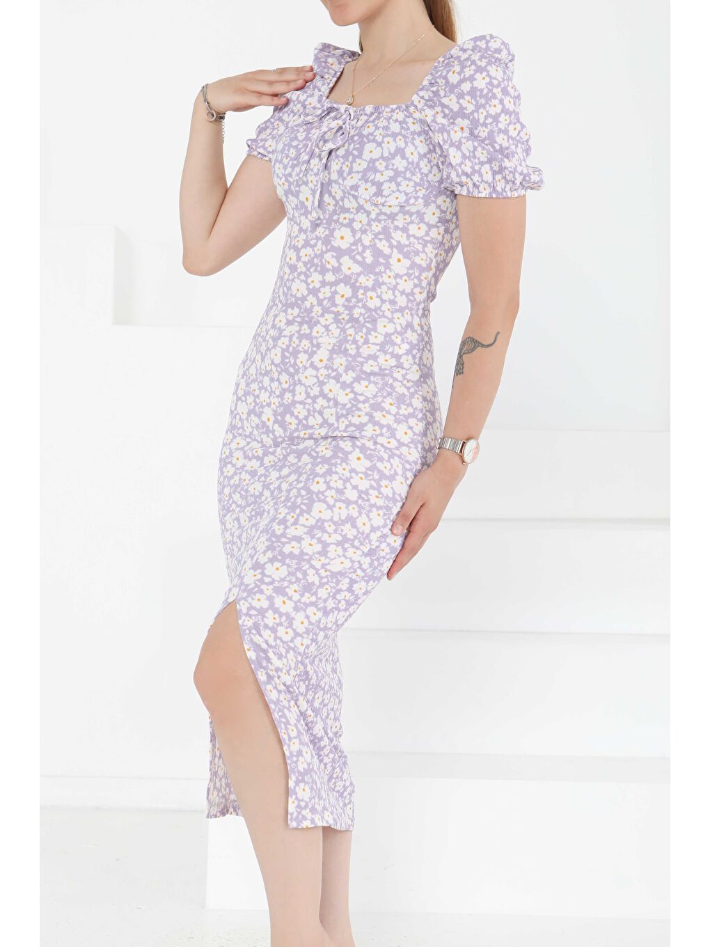 Prenses Kol Yırtmaçlı Elbise Lila - 27292-4