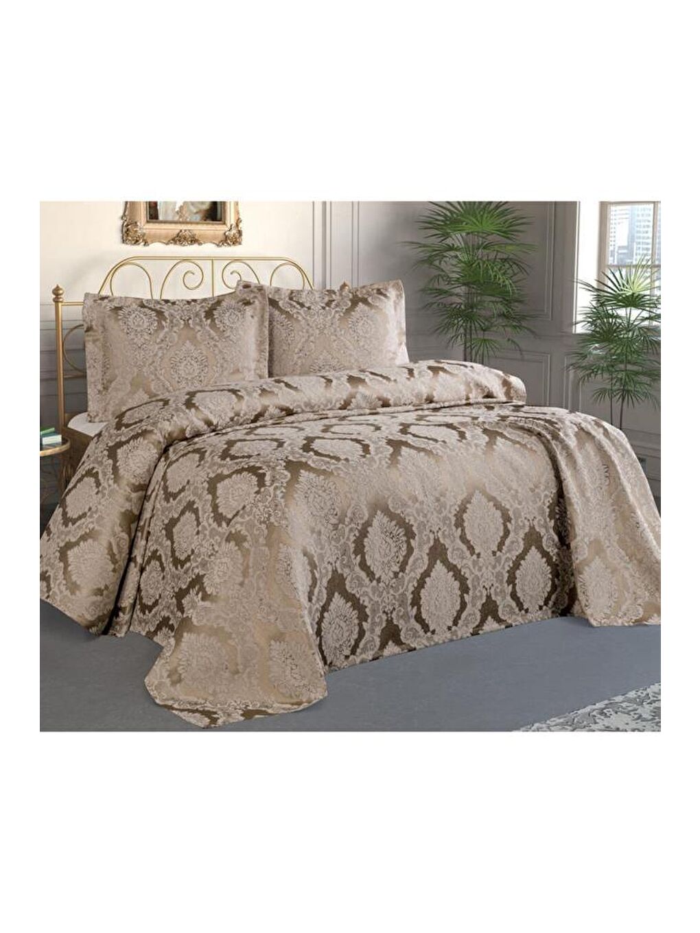 Karışık Şulem Jakarlı Şönil Yatak Örtüsü Cappucino-2