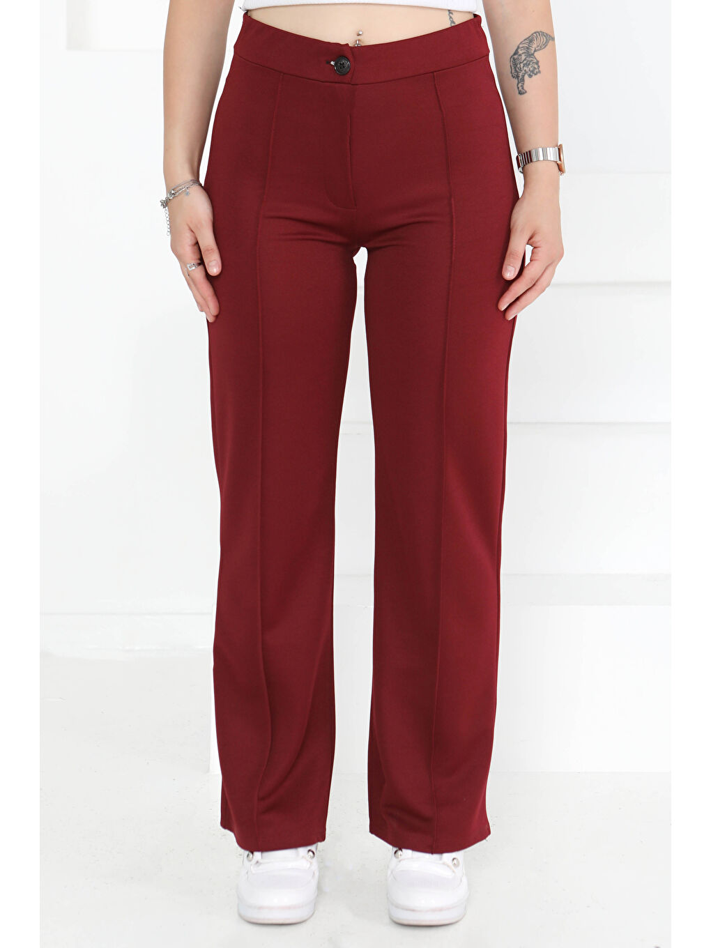 Şerit Detaylı Spor Pantolon Bordo - 27084-1