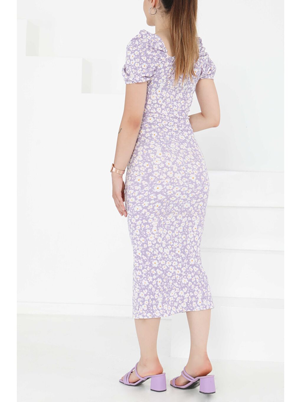 Prenses Kol Yırtmaçlı Elbise Lila - 27292-5