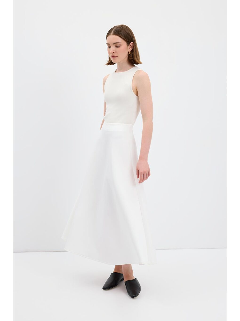Scuba Kumaş Kloş Etek Ekru-3