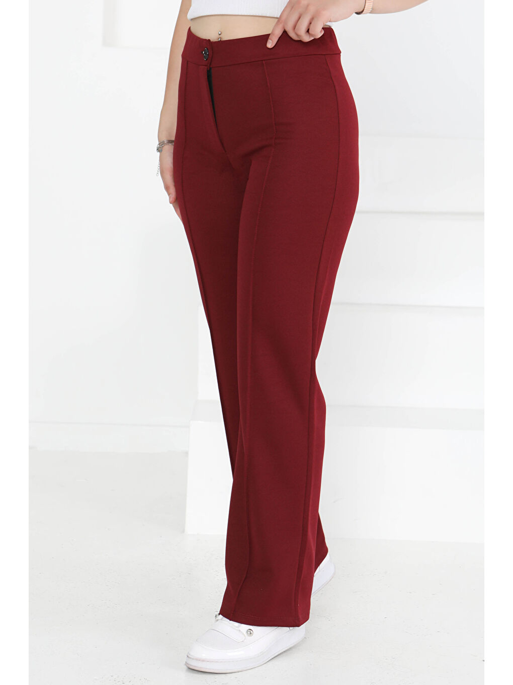 Şerit Detaylı Spor Pantolon Bordo - 27084-2