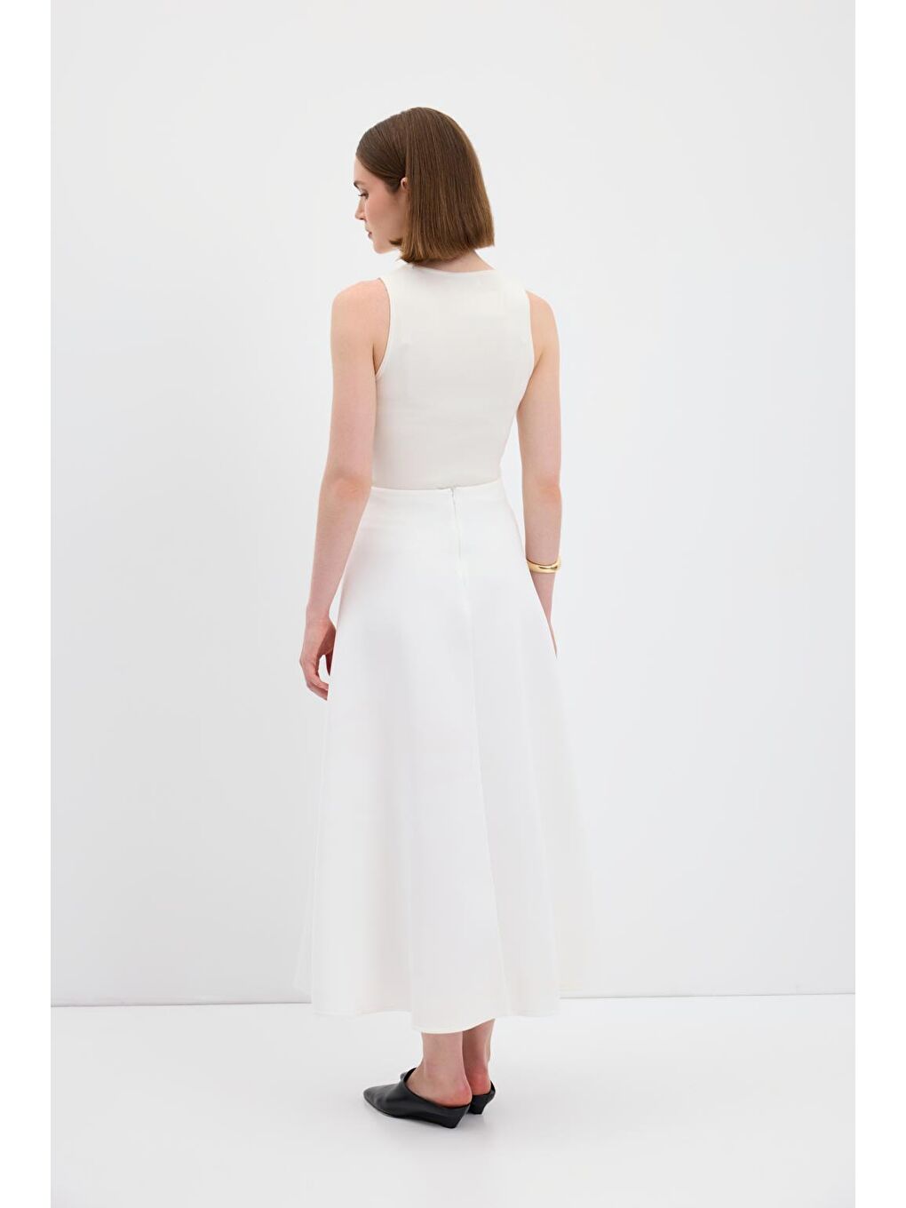 Scuba Kumaş Kloş Etek Ekru-4