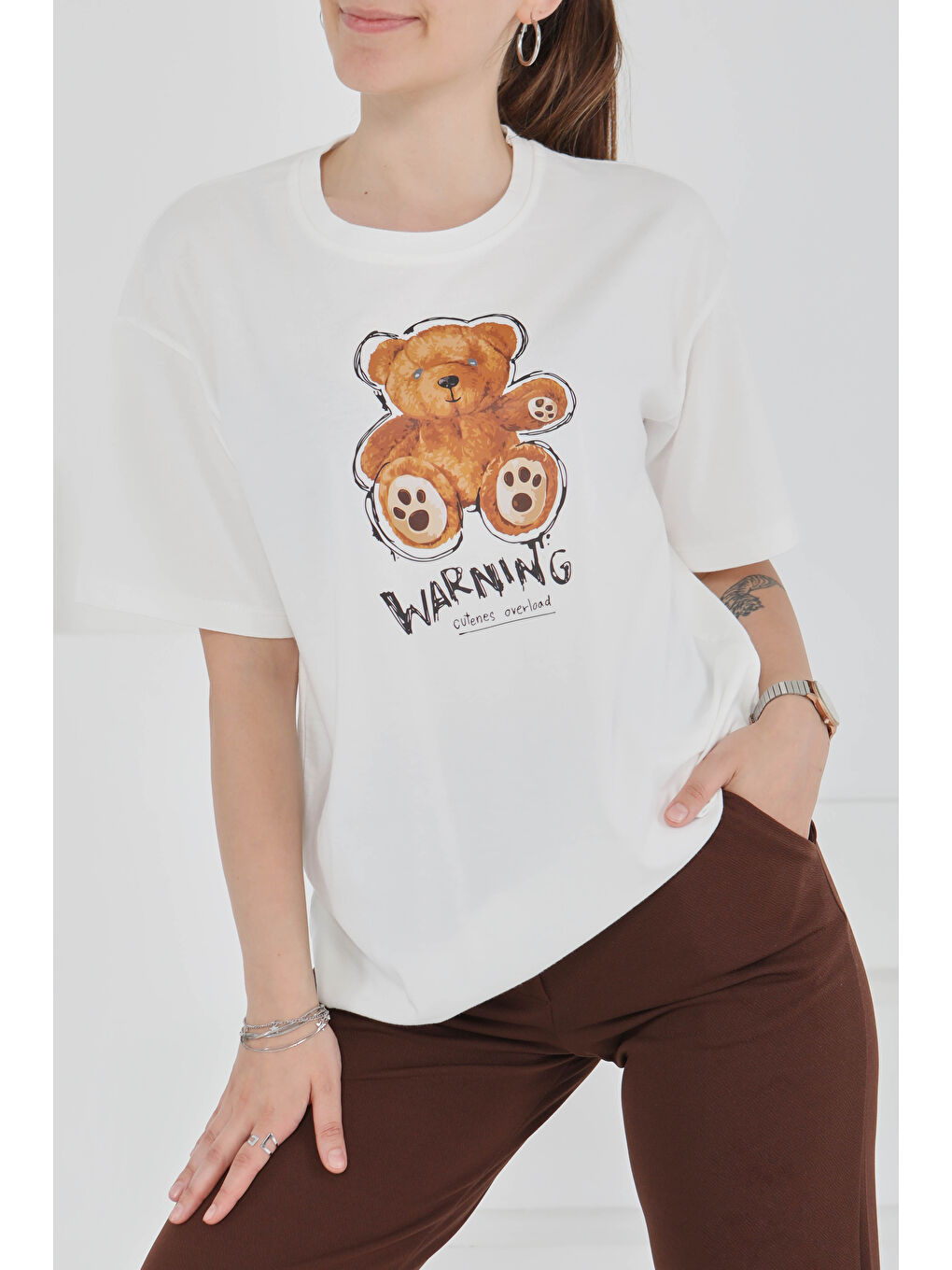 Baskılı Kısa Kollu T-Şhirt Beyaz - 27350