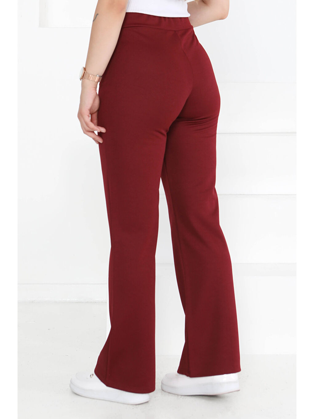 Şerit Detaylı Spor Pantolon Bordo - 27084-4