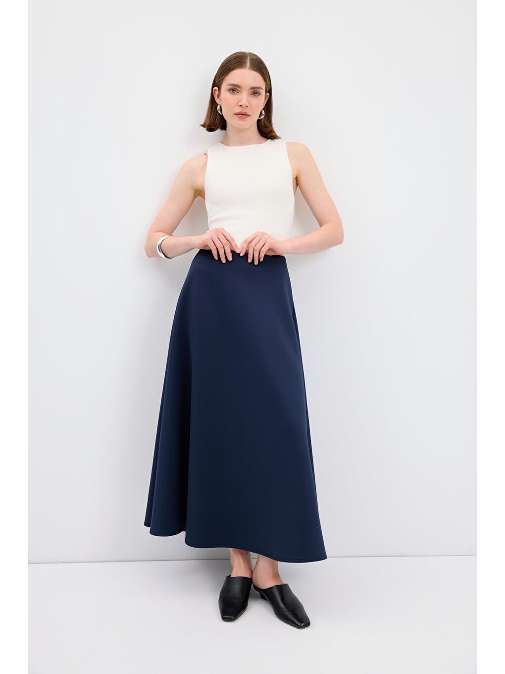 Scuba Kumaş Kloş Etek Lacivert