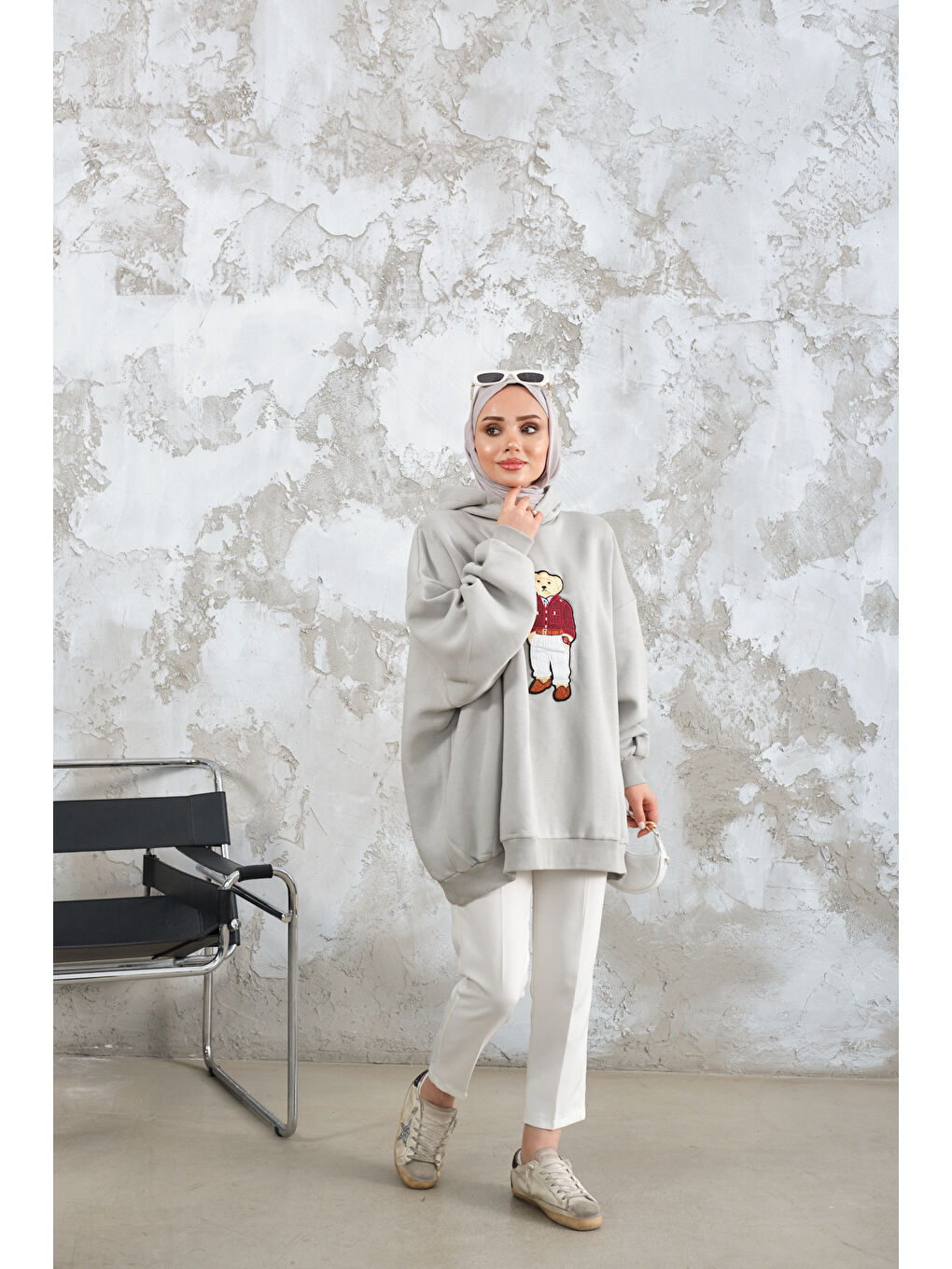 Turkuaz Kadın Ayıcık Nakışlı Sweat Su Yeşil-1