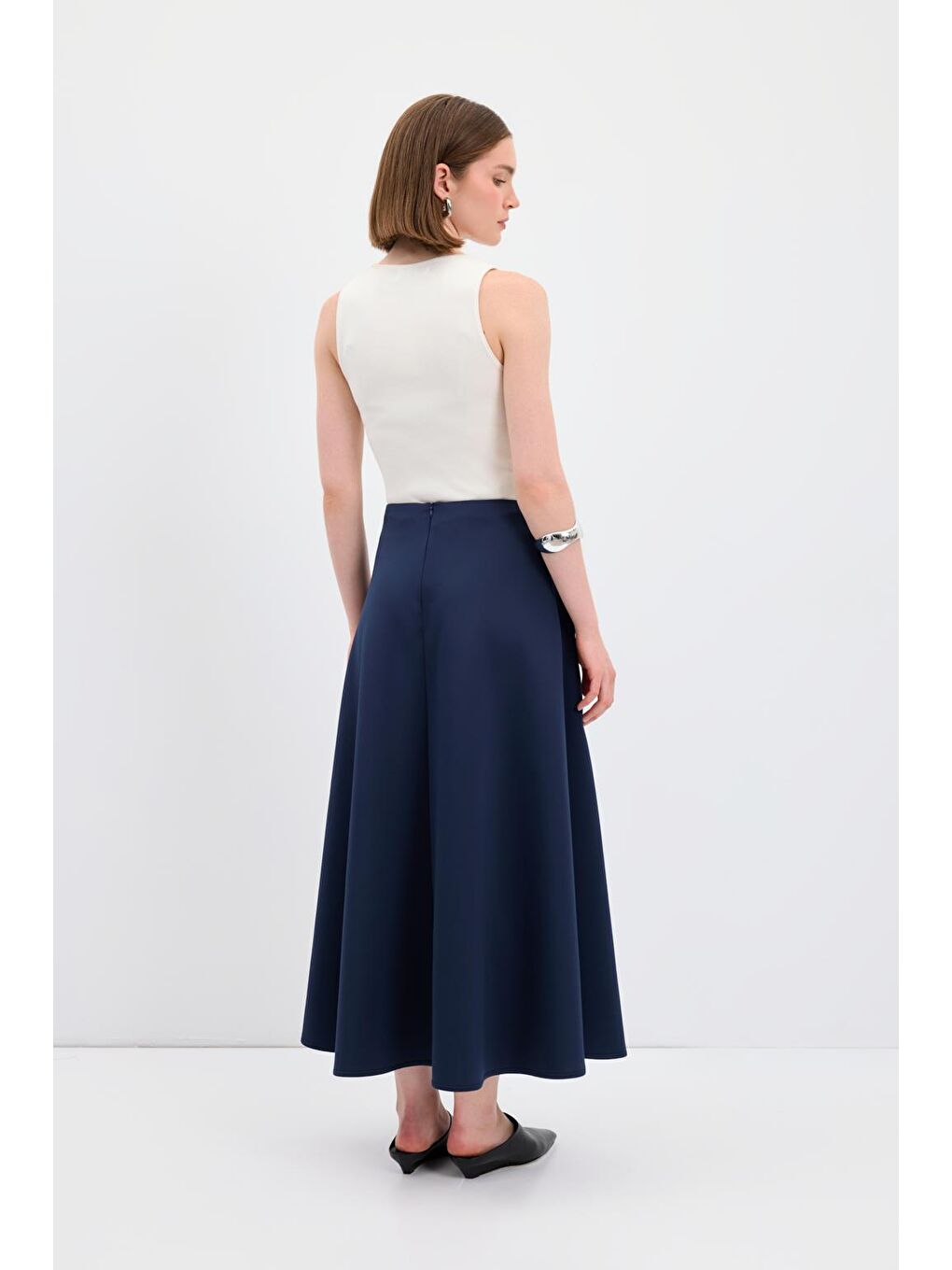 Scuba Kumaş Kloş Etek Lacivert-4