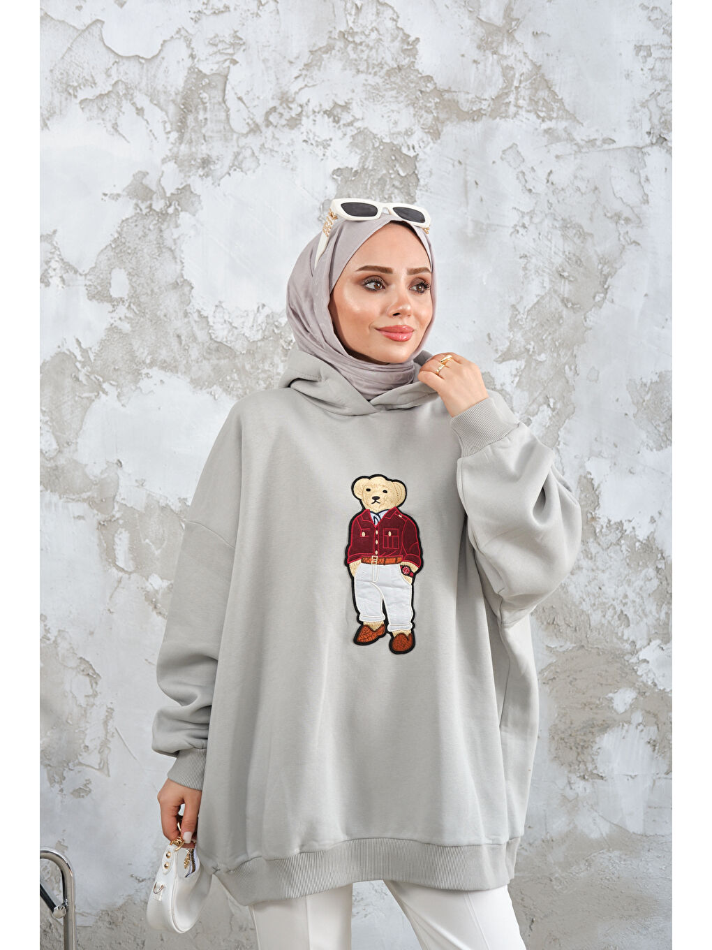 Turkuaz Kadın Ayıcık Nakışlı Sweat Su Yeşil-2