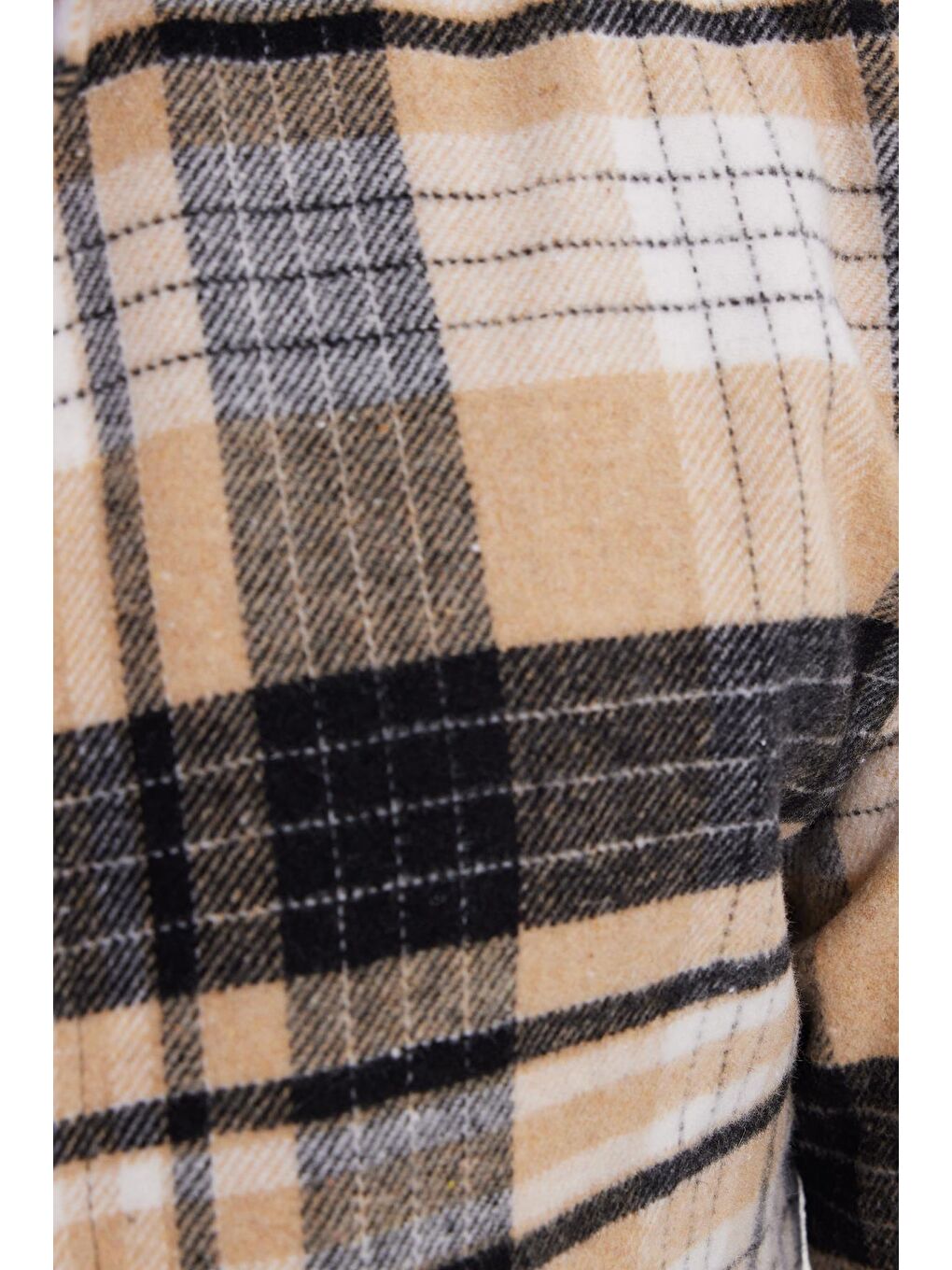 Bej Erkek Slim Fit Dar Kesim Kareli Kışlık Oduncu Gömlek-3