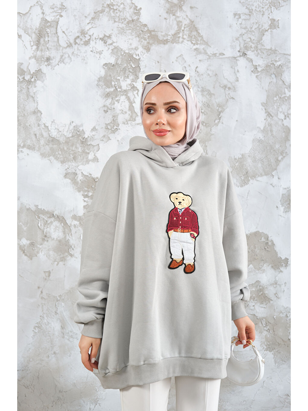 Turkuaz Kadın Ayıcık Nakışlı Sweat Su Yeşil-3