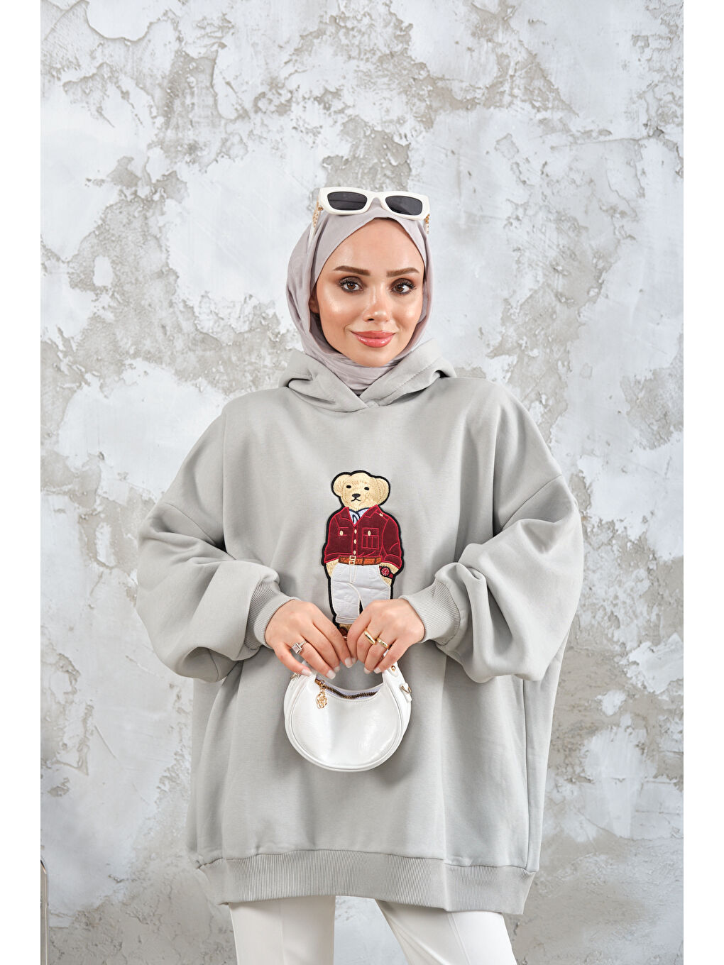 Turkuaz Kadın Ayıcık Nakışlı Sweat Su Yeşil-4