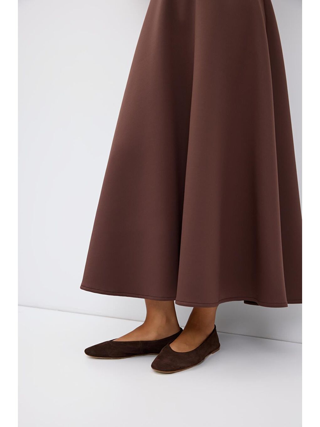 Kahverengi Scuba Kumaş Kloş Etek Kahve-4