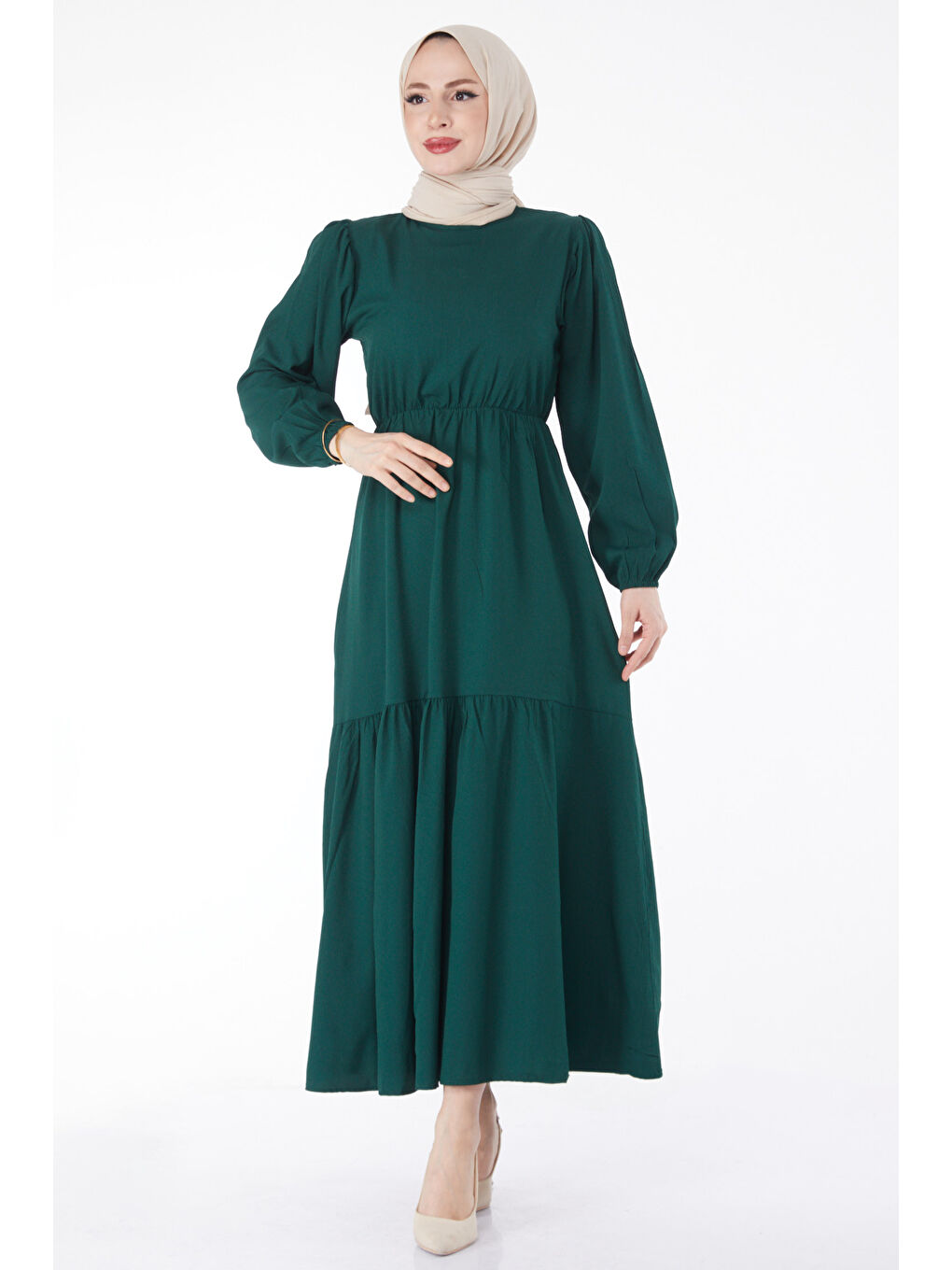 Yeşil Beli Bağcıklı Elbise Zümrüt - 27303-1