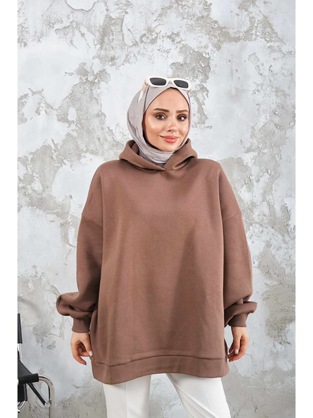 Kahverengi Kadın Kapüşonlu Sweat Açık Kahve-1