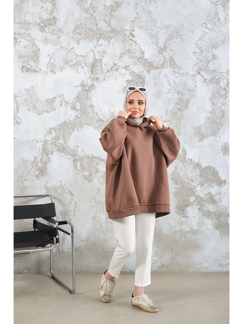 Kahverengi Kadın Kapüşonlu Sweat Açık Kahve-2