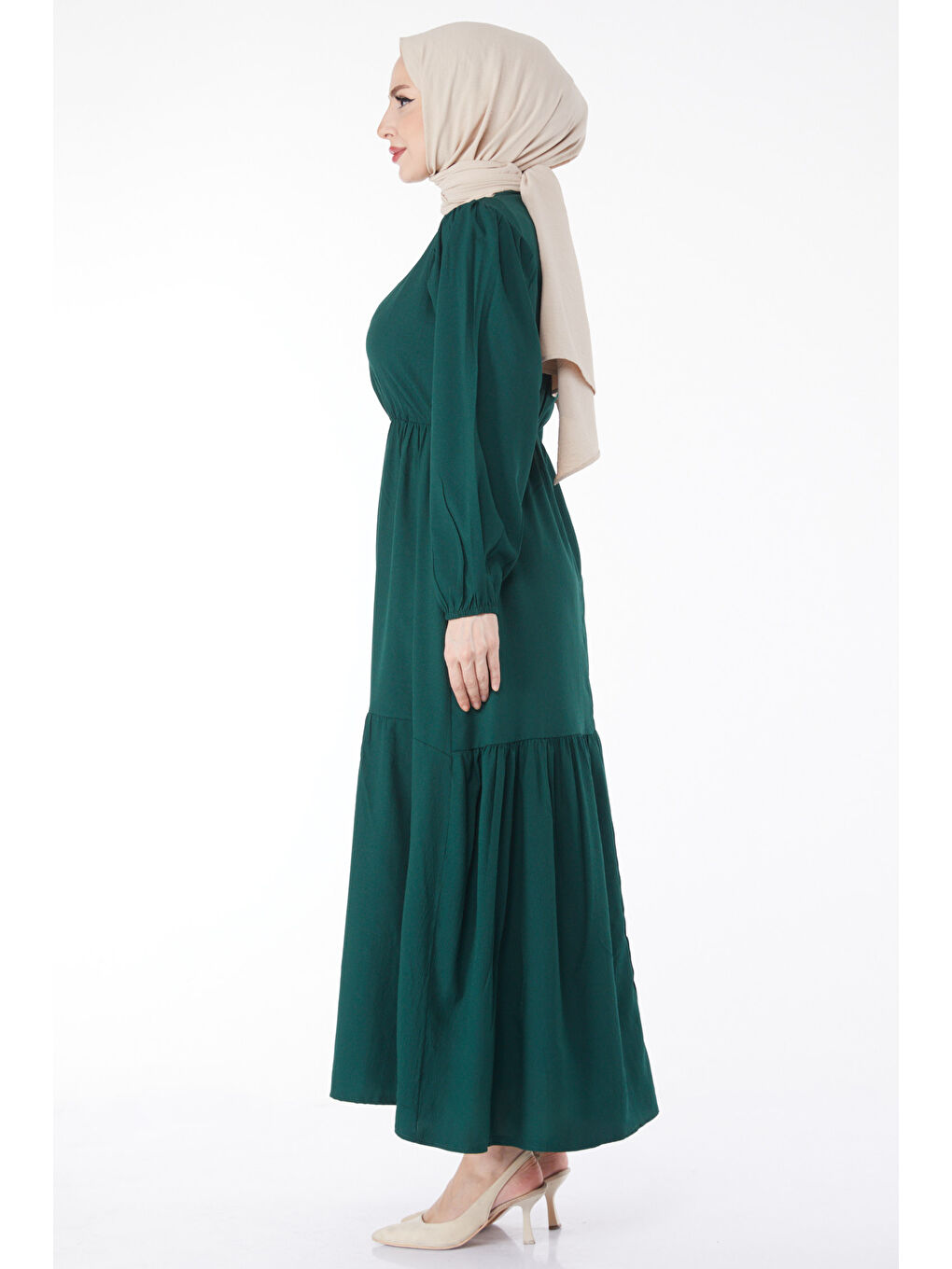 Yeşil Beli Bağcıklı Elbise Zümrüt - 27303-4