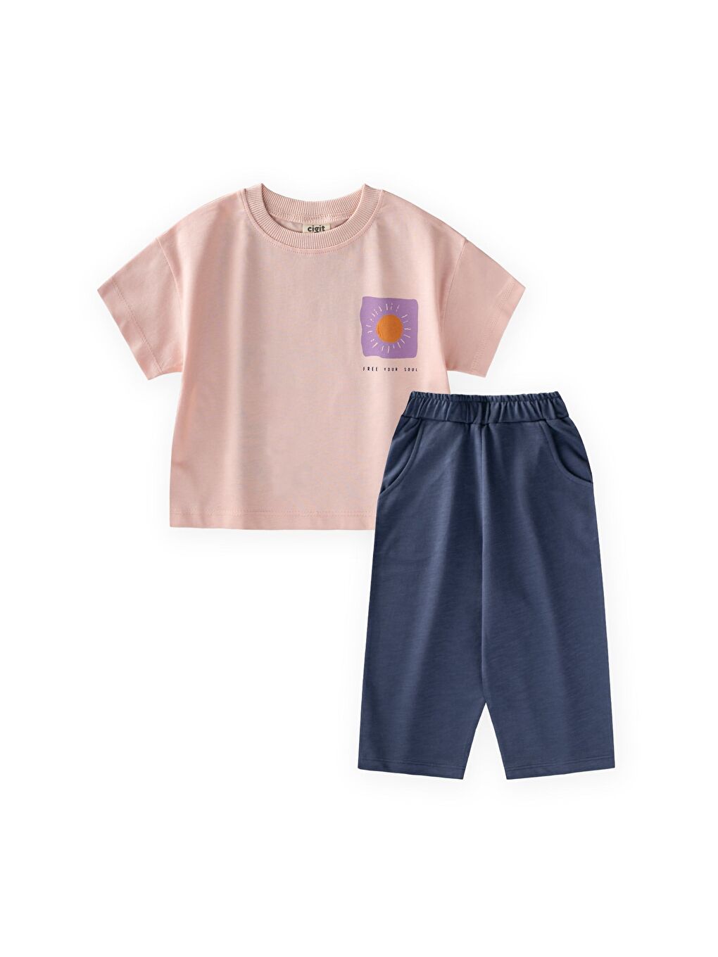 Yüksek Bel Pantolonlu Takım 2-10 Yaş Pudra Pembe