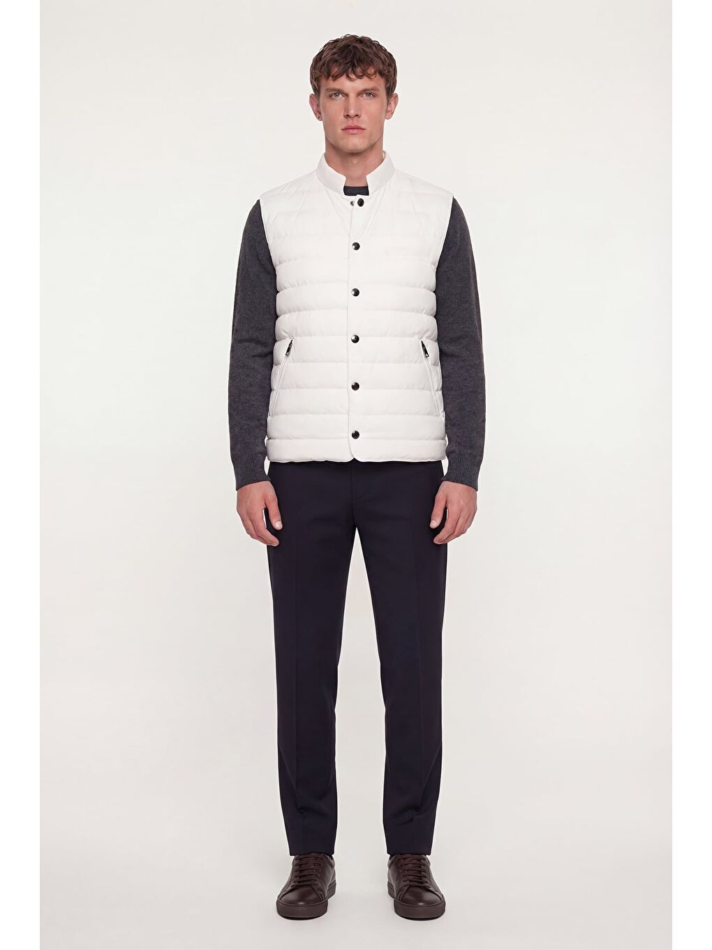 Giotelli Erkek Beyaz Dar Kesim Slim Fit Dokuma 6 Drop Bomber Yelek-1