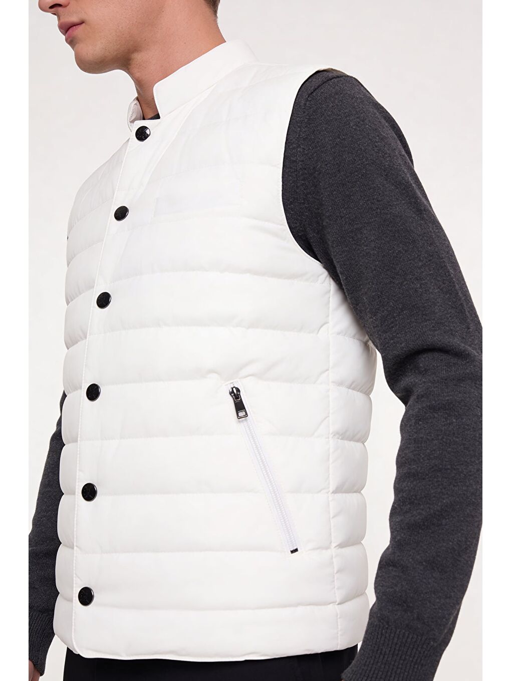 Giotelli Erkek Beyaz Dar Kesim Slim Fit Dokuma 6 Drop Bomber Yelek-2