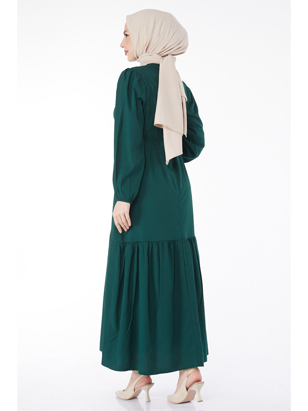 Yeşil Beli Bağcıklı Elbise Zümrüt - 27303-5