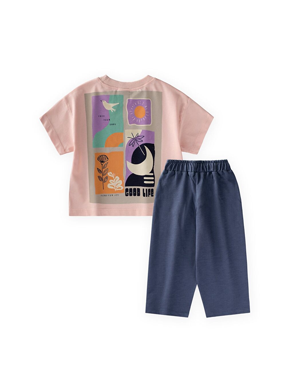 Yüksek Bel Pantolonlu Takım 2-10 Yaş Pudra Pembe-1