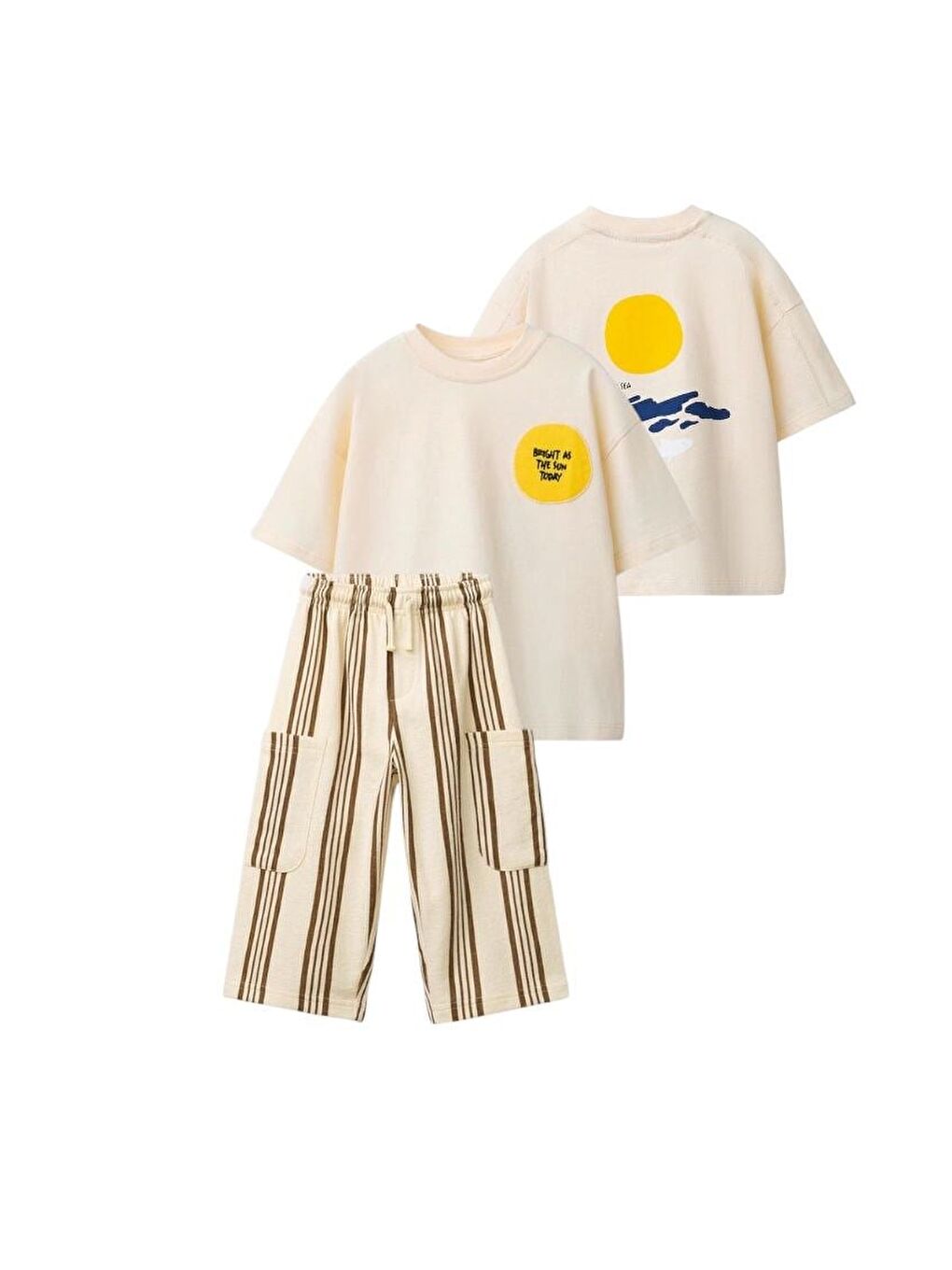 Karışık Erkek Çocuk Pamuklu Çizgili Eşofman T-Shirt Takım-2