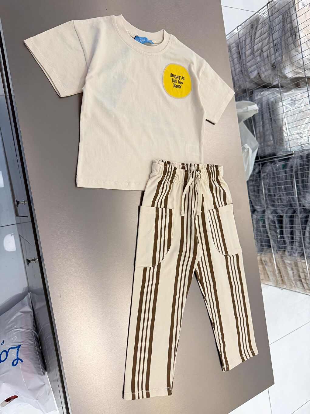 Karışık Erkek Çocuk Pamuklu Çizgili Eşofman T-Shirt Takım-3